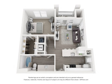 Floor plan for 1 bed, 1 bath, 657 sqft